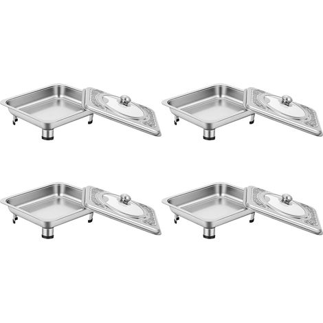 Lot de 4 récipients isothermes pour repas - plateaux à hotpot rectangulaires En acier inoxydable - Avec couvercle - Rectangulaire - 33,5 x 27,5 x 9 cm - Pour restauration, buffet et fête (1/5)