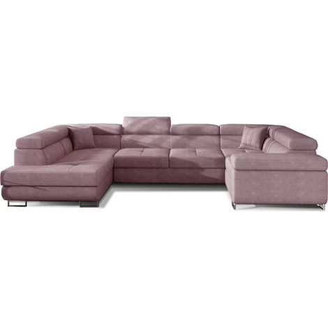 Canapé convertible convertible TOVY tissu - Rangement et têtières réglables à gauche-Rose-Coffre à gauche (1/5)