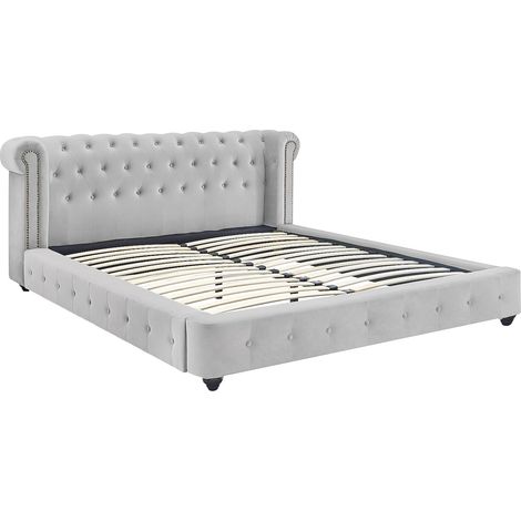 Lit chesterfield 180 x 200 cm - Velours - Gris clair - TONGERLA