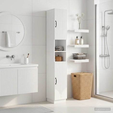 vidaXL Armario de Baño con Estante Abierto HOORN Blanco Brillante (1/5)