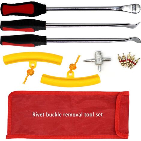 Tire lever set, motorcycle/bicycle tire scoop, tire changing tool, tire removal repair tools with rim protectors, valve cores (1/5)