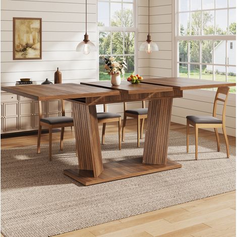 Tavolo da pranzo allungabile 160x80x76 cm, base stabile e piedini regolabili, effetto legno, MDF, marrone scuro (1/5)