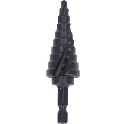 Foret étagé HSS à rainure hélicoïdale, alésoir à trou de pagode, tige hexagonale, pour métal, noir, 10 étapes (4-22 mm) (1/5)