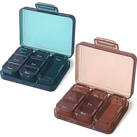 2-teilige tragbare Aufbewahrungsbox, kleine BPA-freie tragbare Aufbewahrungsbox (7 Tage), tragbare Aufbewahrungsbox (7 Tage), feuchtigkeitsbeständig.