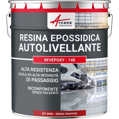 Resina epossidica autolivellante per pavimenti, garage - REVEPOXY - 148 - 25 kg Rosso segnaletico - RAL 3020 - ARCANE INDUSTRIES