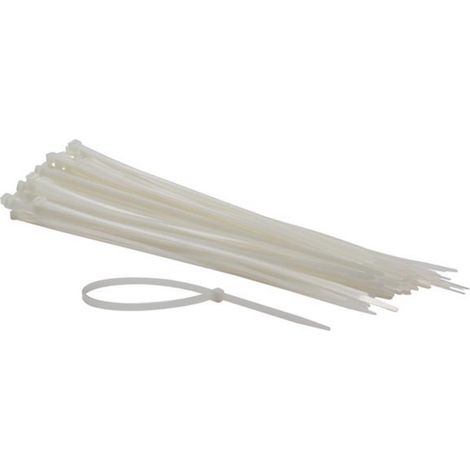 Perel Kabelbinder Nylon weiß, 100 Stück, Kabelbinder 300 x 4,8 mm, UV-beständig, selbstverriegelnd, 36 kg Zugkraft, für schwere Anwendungen drinnen und draußen (1/4)