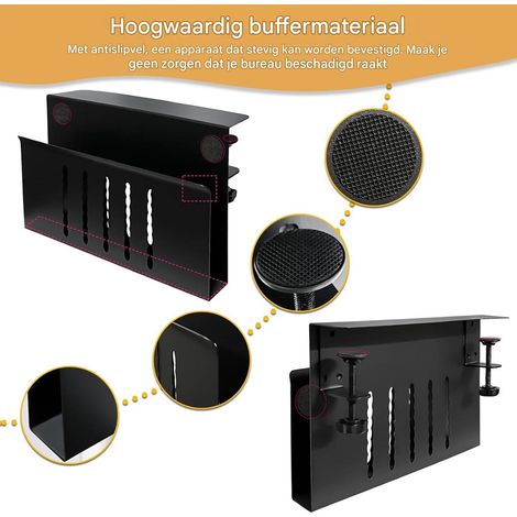 Rangement côté bureau - Support sans perçage - Pour ordinateur portable et tablette avec ventilation et gestion des câbles - 1 pièce - Montage par pince noire (1/5)