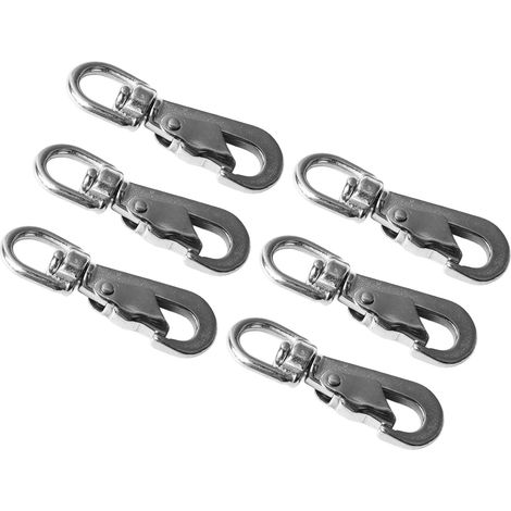 Lot de 6 clips de drapeau en acier inoxydable pour mât et corde, mousqueton à œillet rotatif, crochets à ressort de plongée 55 mm pour laisses de chien et porte-clés (1/5)