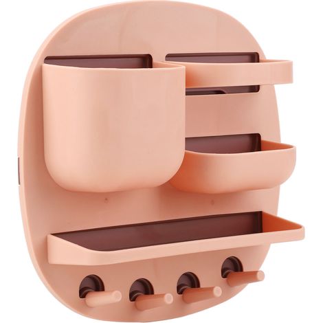 Étagère murale multifonctionnelle pour la maison, sans perçage, idéale pour les boîtiers de télécommandes de bureau, porte-clés mural original, rose. (1/5)