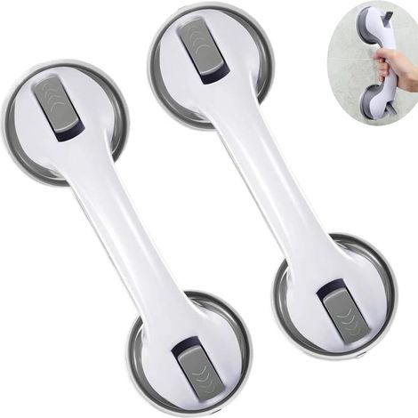 Set di 2 maniglioni da bagno con ventose da 30 cm – Maniglia di sicurezza senza foratura per doccia e vasca – Antiscivolo per anziani e bambini, Grigio