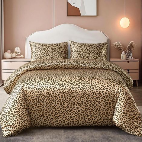 Ensemble de literie Satin Leopard 200x200cm 3 pièces avec taies d'oreiller