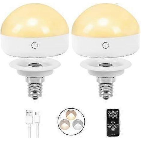 E14 Rechargeable Light Bulb,2Packs,300LM,40W Equivalent,Detachable Charging,3 coloring Temperature,Remote Control Puck (1/4)