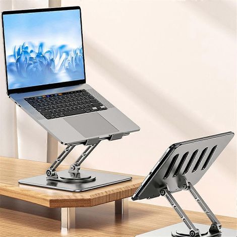 Faltbarer, um 360° drehbarer Notebookhalter, kompatibel mit Laptops von 7 bis 17 Zoll.