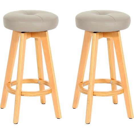 [NEUWERTIG] 2er-Set Barhocker Boras, Barstuhl Tresenhocker, Holz Kunstleder drehbar taupe, helle Beine