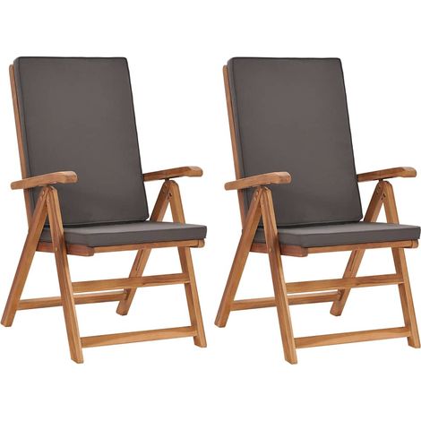 vidaXL Sillas plegables reclinables con cojines, 2 unidades, madera maciza de teca gris. (1/5)