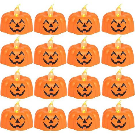 Guirlande lumineuse LED citrouille (16 pièces) - Bougies chauffe-plat à piles pour Halloween (1/5)