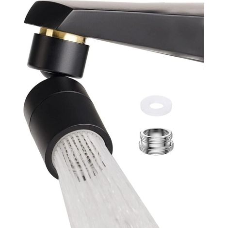 Embout pour Robinet de Cuisine, Mousseur pour Robinet Noir, Aérateur de Robinet Noir Pivotant, Embout Robinet Cuisine 2 Modes, avec Adaptateur Filetage pour FM22, M24 (Noir) (1/4)