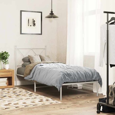 Estructura cama sin colchón con cabecero metal blanco 80x200 cm (1/5)