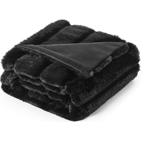 Felldecke für Couch, Dicke weiche Plüsch-Winterdecke für Sofa, Schlafzimmer, Wohnzimmer, 130 x 160 cm, Schwarz