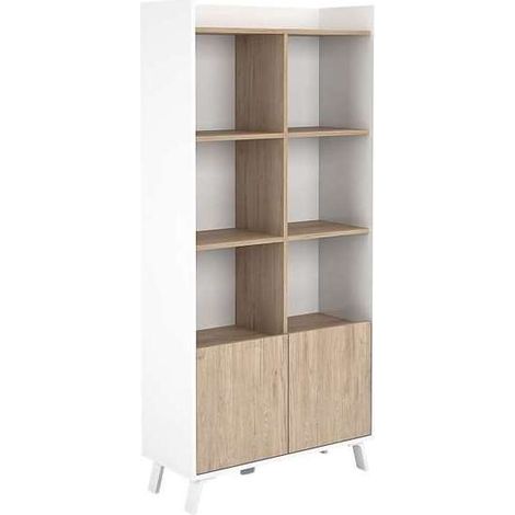 Estantería 2 puertas con baldas acabado en blanco poro/roble alma, 171.6cm(alto) 80cm(ancho)33.5cm(fondo). .