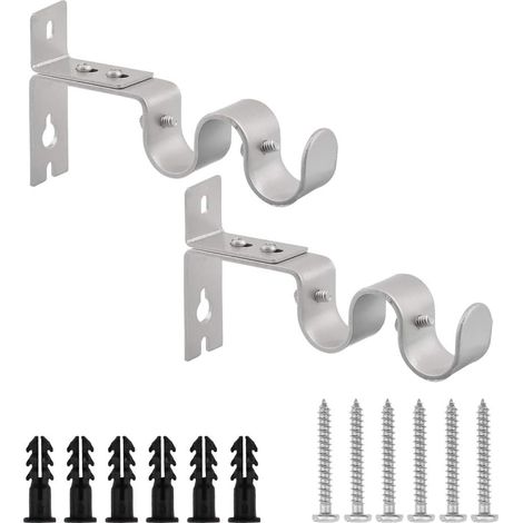Ensemble de 2 supports de tringle à rideaux réglables et robustes -argent (1/5)