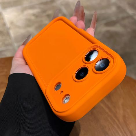 (iPhone 14 orange) Coque de protection souple en silicone liquide, protection d'objectif en caoutchouc dépoli (1/5)