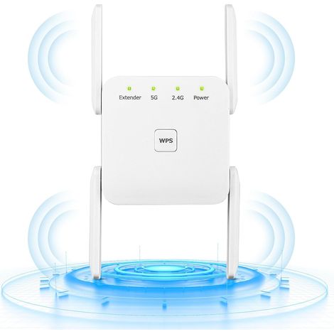 Répéteur WiFi AC1200 - Amplificateur WiFi avec Port Ethernet, Bouton WPS, Installation Facile, Compatible avec Box Internet (1/5)