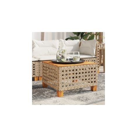 Table de jardin beige 55x55x36 résine tressée et bois acacia (1/5)