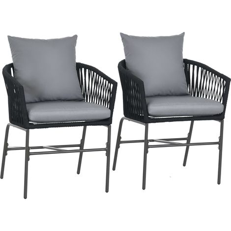 Lot De 2 Chaises De Jardin Design Bohème – Coussins, Coque Confortable, Structure Métal, Noir (1/5)