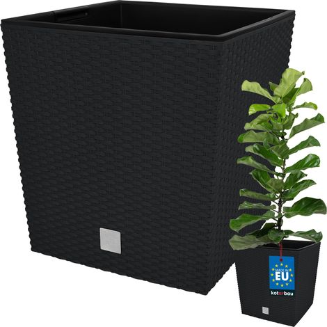 KOTARBAU® Kotarbau® Pot de Fleur Exterieur 32 x 32 cm - avec Insert Intérieur Pot Plastique Plante 32 L - Pot de Fleur Carré - Aspect Rotin - Anthracite (1/5)