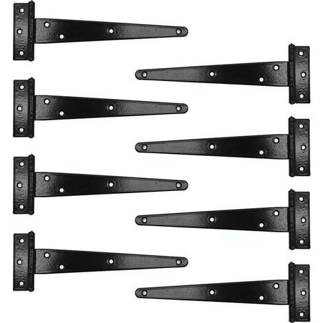 Juego de 8 bisagras en T de alta resistencia para cobertizos de jardín de madera y acero inoxidable, color negro, 20,3 cm. (1/5)