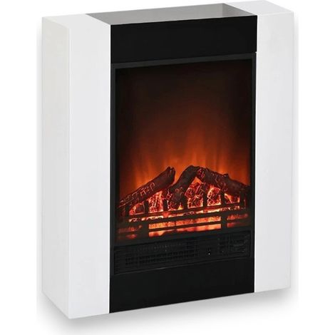 Caminetto elettrico 750-1500 Watt in acciaio e legno bianco con effetto fiamma realistica 59x23xH74 cm