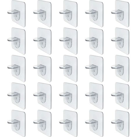 25 supports d'étagère, crochets auto-adhésifs, fixations murales pour la maison, la cuisine, la salle de bain, les meubles, les placards et les étagères. (1/5)