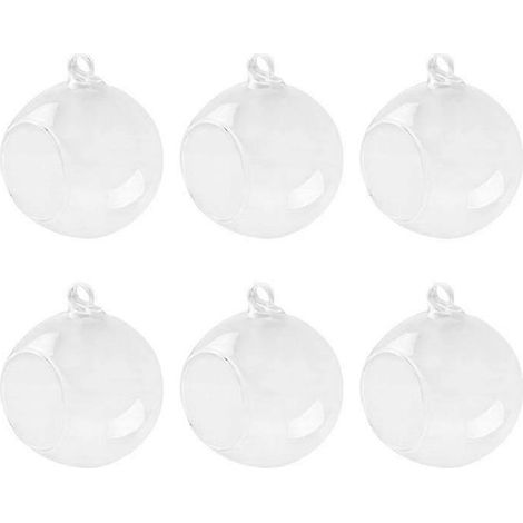 Lot de 6 vases suspendus en verre transparent en forme de boule de 100 mm, à base plate, pour fleurs et plantes. Idéaux pour la décoration de jardin, mariage ou maison. (1/5)