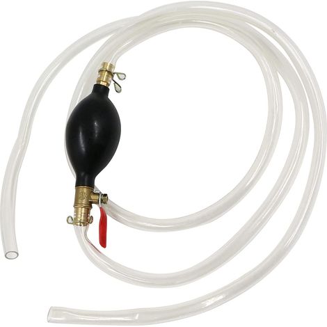 Tinor – Pompa manuale per liquidi da 2 m – Tubo flessibile in plastica per benzina, diesel, olio e acqua – Valvola on/off per l'adescamento senza residui (1/5)