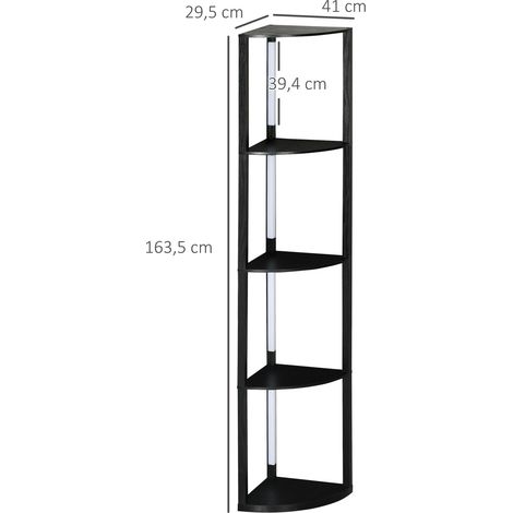 Lampadaire sur pied salon, lampadaire avec étagères d'angle à 4 niveaux, lampe LED dimmable, 41x29,5x163,5cm, noir (1/5)