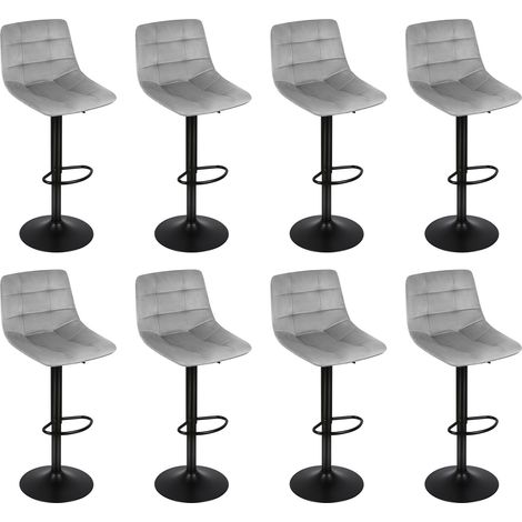 Juego de 8 Taburete de Bar con Respaldo Terciopelo Taburetes Alto Cocina, Taburete Cocina Moderna - Gris claro (1/5)