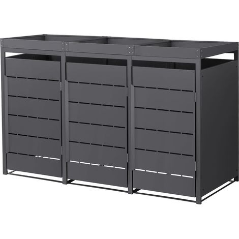 ML-Design Mülltonnenbox 3er mit Pflanzdach, Mülltonnenverkleidung für 3 Tonne, 240L, 196x80x124 cm, Anthrazit, aus Stahl, wetterfest, Müllbox mit Tür, Mülltonnecontainer Mülltonnenabdeckung Gerätebox (1/5)