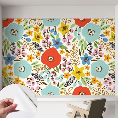 Papier peint adhésif décoratif avec colle pour salon chambre et bureau Installation rapide Motif floral 152x104 cm (1/5)