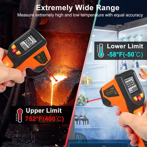 Infrared Thermometer Non-Contact Digital Temperature Gun -50°C400°C (-58°F752°F) with Emissivity Function IR Thermometer for Industrial, Kitchen Cooking, Automotive, Not for Human Body Temp (1/5)