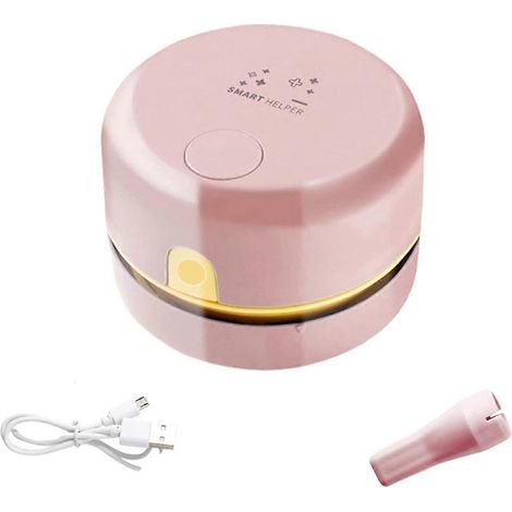 Aspirateur de bureau, mini aspirateur de table, balai à poussière de table rechargeable, nettoyeur de poussière portatif pour table - Rose (1/4)