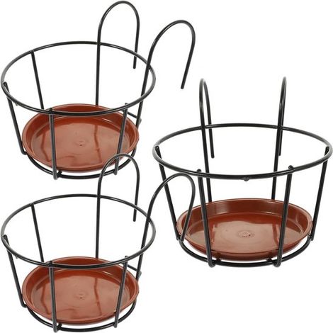 Plantenhangers - 3 Stuks - Plantenhouders - Hangende Bloempot - 16 x 16 x 9,5 cm - Met dienblad - Hangplanten houder - IJzer - Bloemenhanger voor Binnen - Muurring bloempot houder - Geschikt Voor balk (1/5)