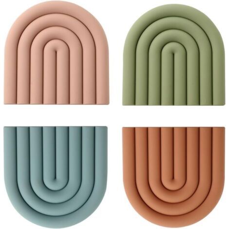 Sous-plat en silicone résistant à la chaleur et antidérapant – Lot de 4 sets colorés pour casserole, tasse, bol et ustensiles de cuisine – Protection anti-rayures et décoration moderne (1/5)