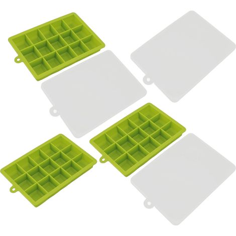 3 Moules à Glaçons en Silicone Empilables, 15 Cases avec Couvercle Amovible Lavable au Lave-vaisselle pour Bar Maison Vert