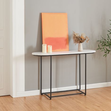 [En.Casa] – Table console 120 x 40 x 75 cm noir effet marbre blanc – Plateau en panneau de particules – Structure métal moderne – Montage rapide