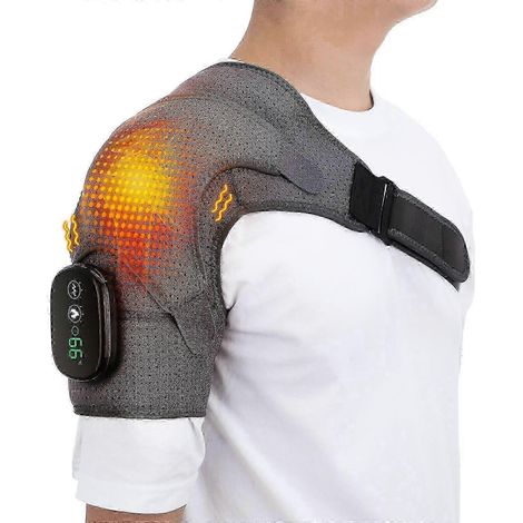 Elektrisches Schultermassagegerät mit Heizkissen und Vibrationsmassage – verstellbarer Stützgurt und Wärmebandage Ein Grau Frankreich (1/5)