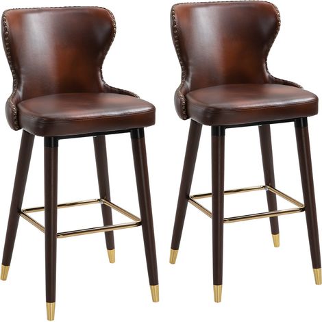 Barhocker 2Er-Set Eleganter Barstuhl Mit Fußstütze Und Rückenlehne, Bistrohocker, Esszimmerstuhl, Pu, Braun, 52X53X101Cm (1/5)