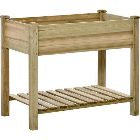 Jardinière sur Pieds Potager Table de Culture en Bois de Sapin Autoclave avec Étagère Balcon Terrasse 91x51x76 cm (1/5)
