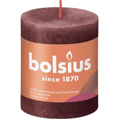 Bolsius Rustik Stumpenkerze rustik samtrot, Höhe 8 cm, Ø 6,8 cm Stumpen- und Kugelkerzen