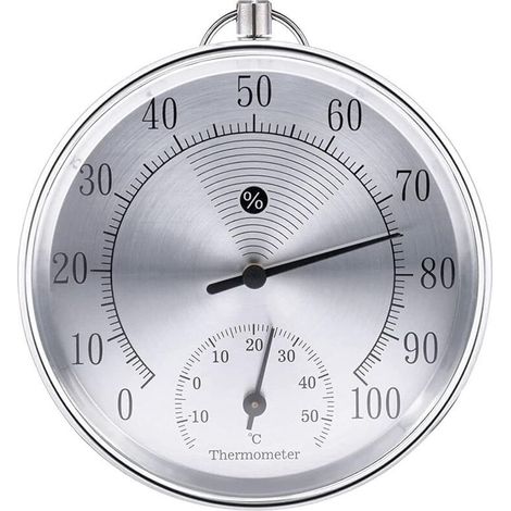 Thermomètre extérieur, 10 cm Sans fil À fixer au mur Thermomètre et hygromètre analogique, Convient pour les maisons, les serres, les jardins, les voitures, etc.(argent) (1/5)